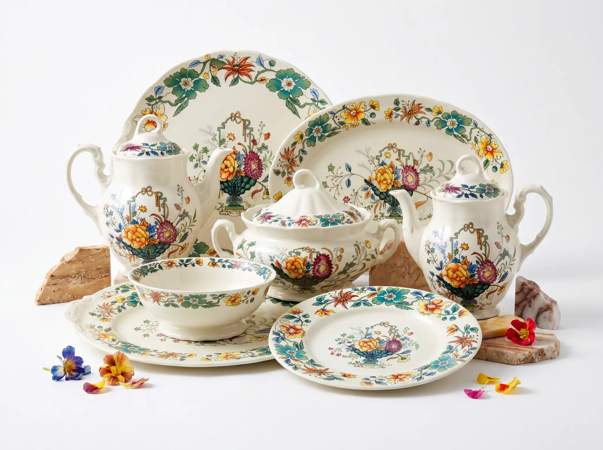Mesa vestida con piezas de La Cartuja de Sevilla